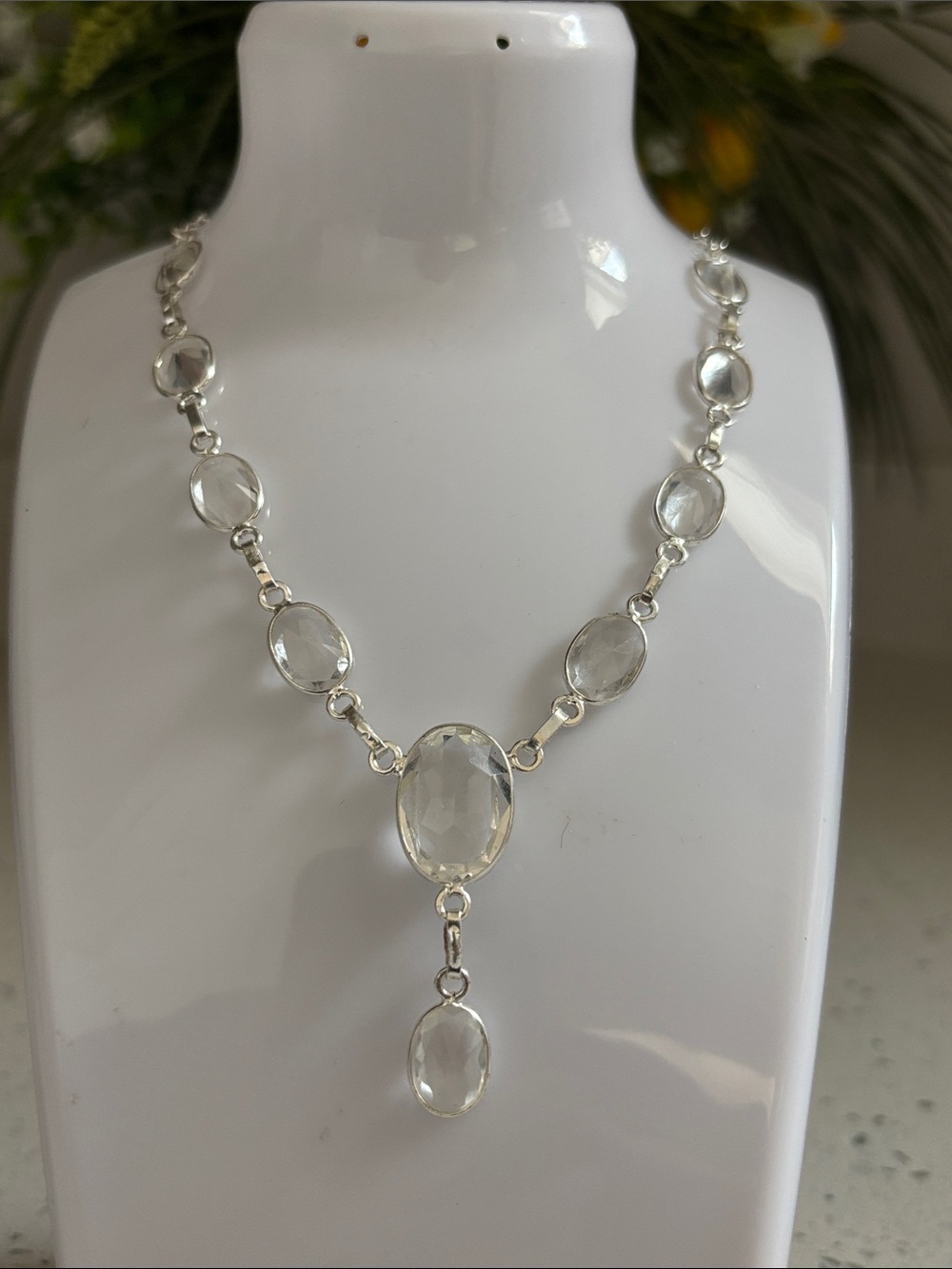 Artisan Handcrafted White Topaz Gemstone Link Necklace
